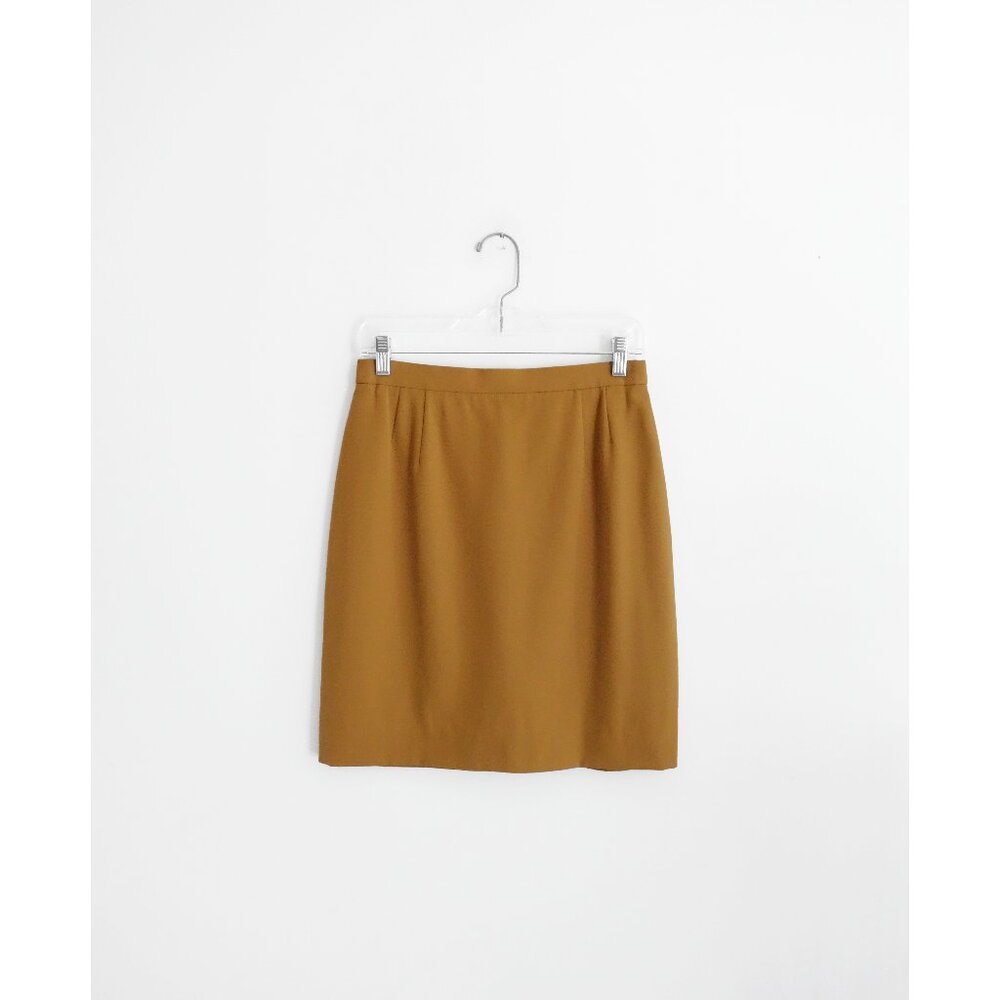 Vintage 90s Escada Margaretha Ley Toffee Brown Wool Pencil Skirt DE 38 US 6 8